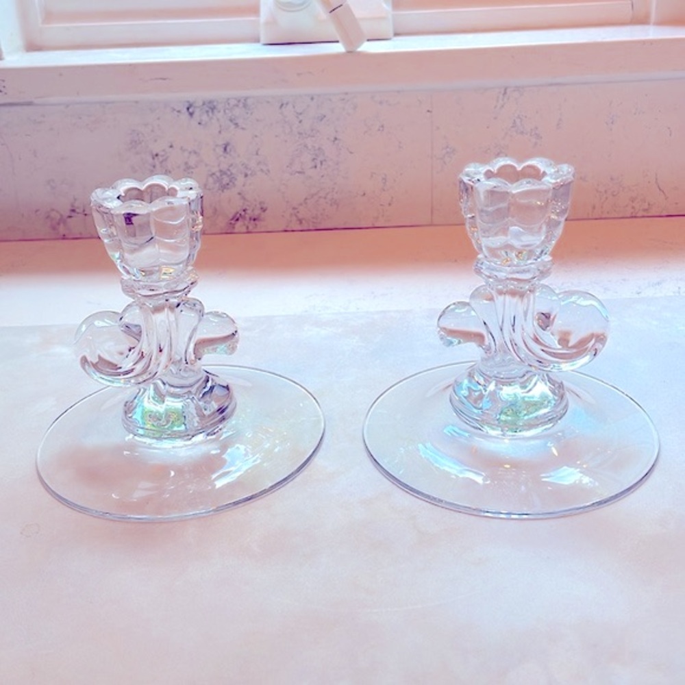 Vintage Cascade Candlesticks Pair of 2 Cambridge Glass # 4000/67 Circa 1940 EUC